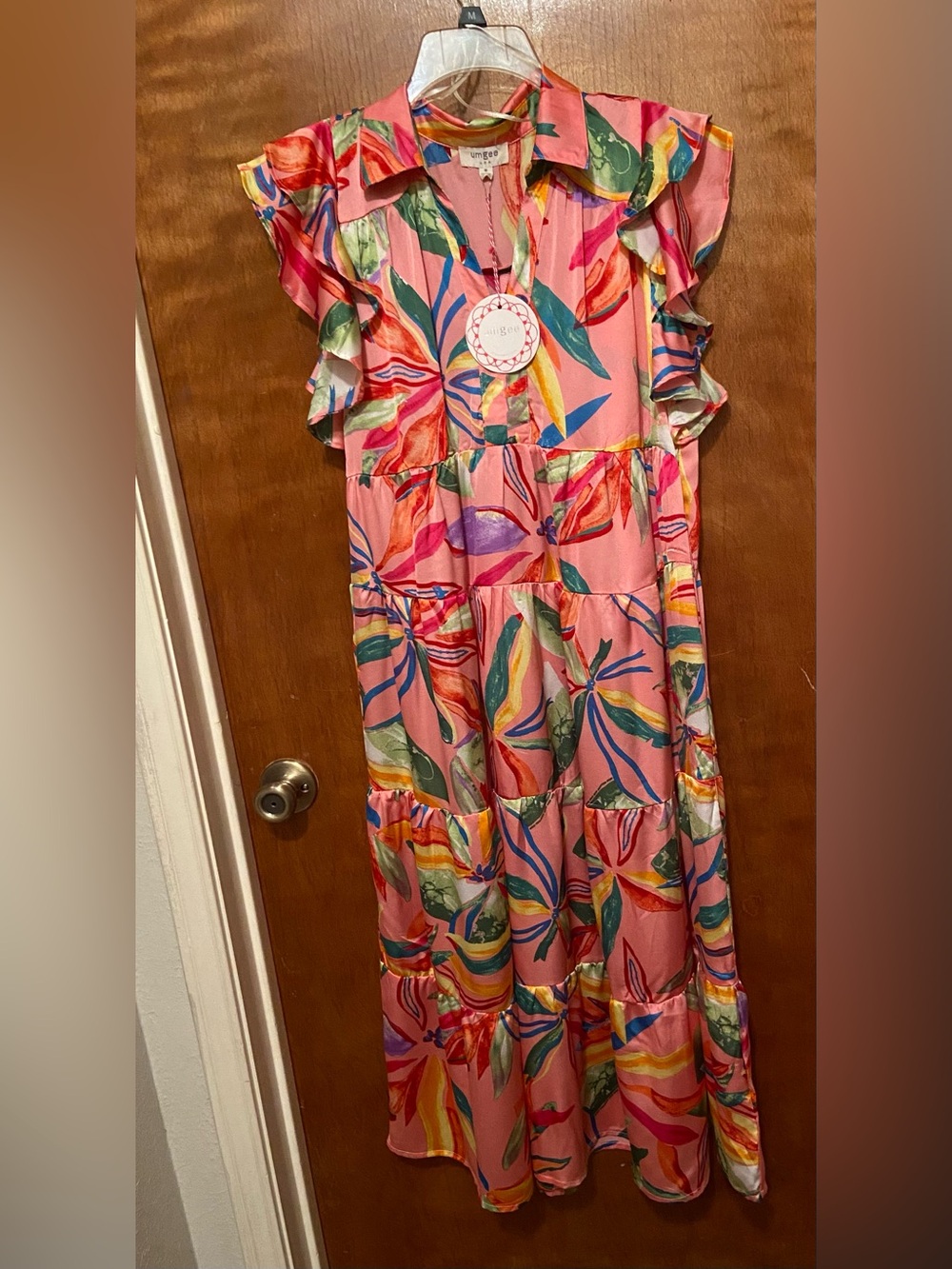 Umgee Pink Multicolor Floral Tiered Maxi Dress
